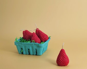 Strawberry Soy Wax Candle Set: Handmade Berry Basket Decor