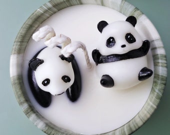 Handmade Panda Candle: Marbled Container, Scented Soy Wax
