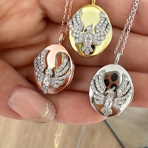 Uzak Şehir TV Series Inspired Gift for Loved Ones, 925 Solid Silver, Alya&#39;s Phoenix Necklace, Locket Necklace, Gold Phoenix Openable Locket