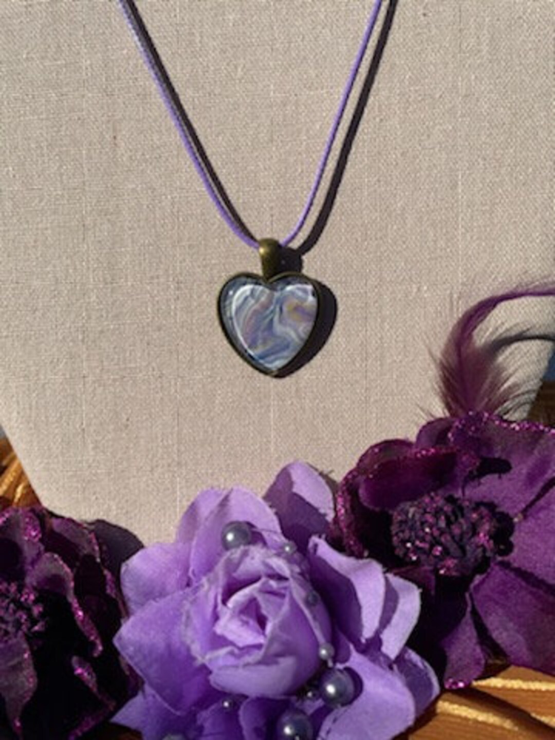 Heart Pendant,blue & Lavender,oneofakind Necklace, Unique Jewelry,abstract Art Jewelry,paint