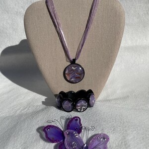 Lavendar, Bronze, White Acrylic Paint Pour, Necklace and Bracelet Set, One of a Kind, Handcrafted Jewelry, Painted Jewelry, Anniversary Gift