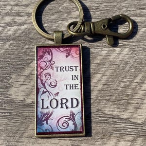 Trust In The Lord Pendant Necklace or Keychain, Christian Jewelry, Religious Pendant, Bible Verse Keychain, Proverbs 3:5