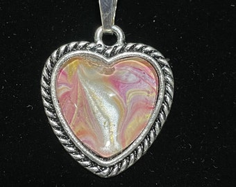 Pink & Yellow Swirls with Silver Shimmers, Twisted Vine Silver-Finish Pendant, One-of-a-Kind Jewelry