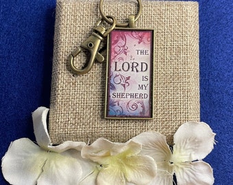 The Lord Is My Shepherd Pendant Necklace or Keychain, Christian Keyring, Christian Jewelry, Bible Verse-Psalm 23