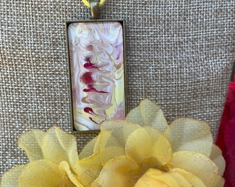 Yellow and Red Pendant, One of a kind Necklace,Acrylic Paint Jewelry, Pendant Necklace,Poured Paint Necklace,Unique Jewelry, Gift for Sister