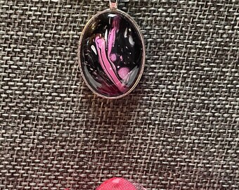 Pink Pendant,Black and White, Acrylic Paint Pour Pendant,One of a Kind, Abstract Art Jewelry,Black Pendant,Handmade Necklace,Acrylic Jewelry