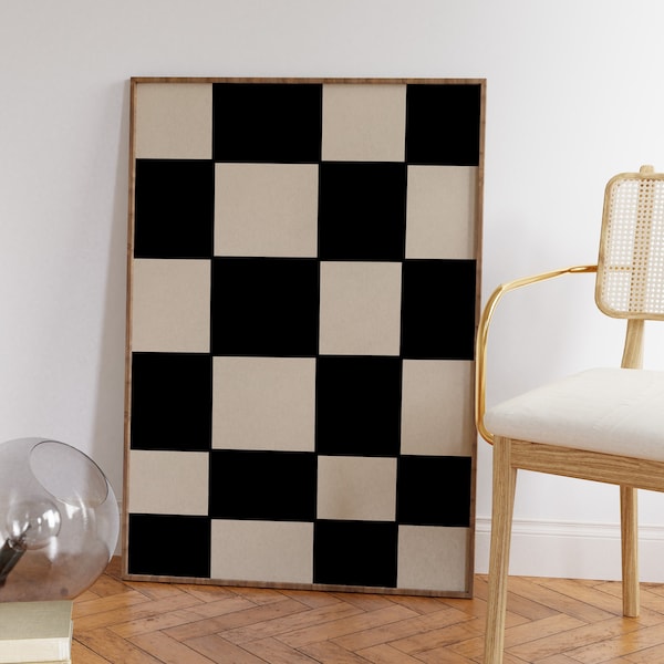 Checkered Wall Art, Modern Art Print, Minimalistic Poster, Abstract Instant Download Print, Neutral Art