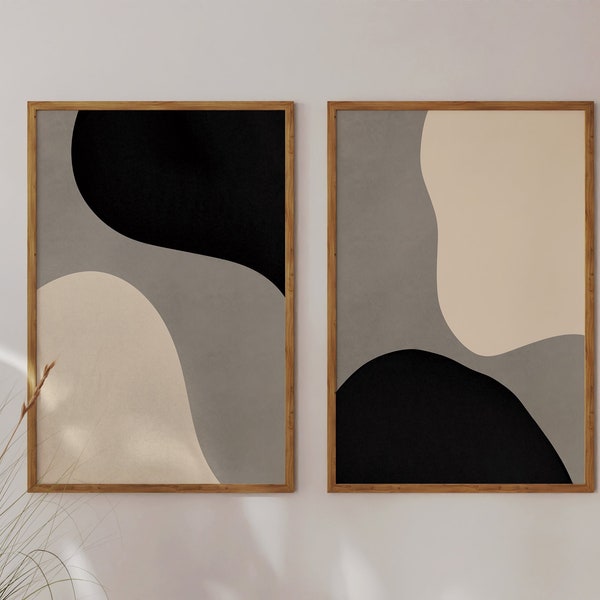 Neutrale getinte minimalistische kunst aan de muur prints, moderne downloadbare posters, instant download, art print set van 2