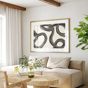Abstract Printable Wall Art, Black and Beige Downloadable Print, Modern Minimalistic Cream Poster