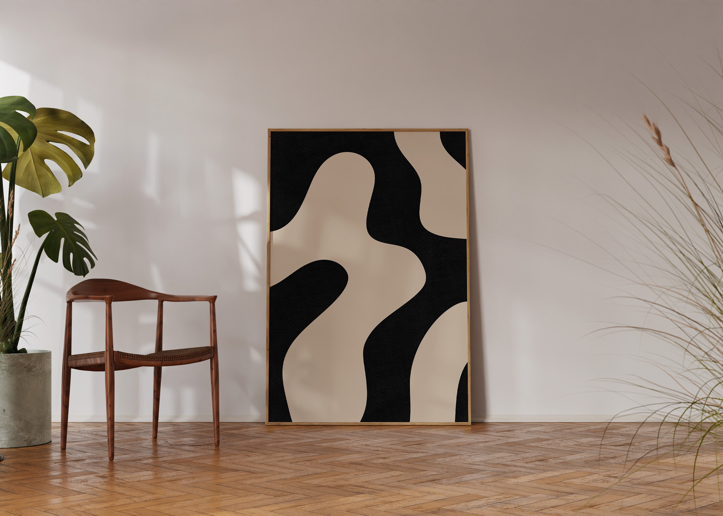 Picture of Minimalistic Wall Decor, Mid- Century Modern Wall Art, Neutral Toned ...