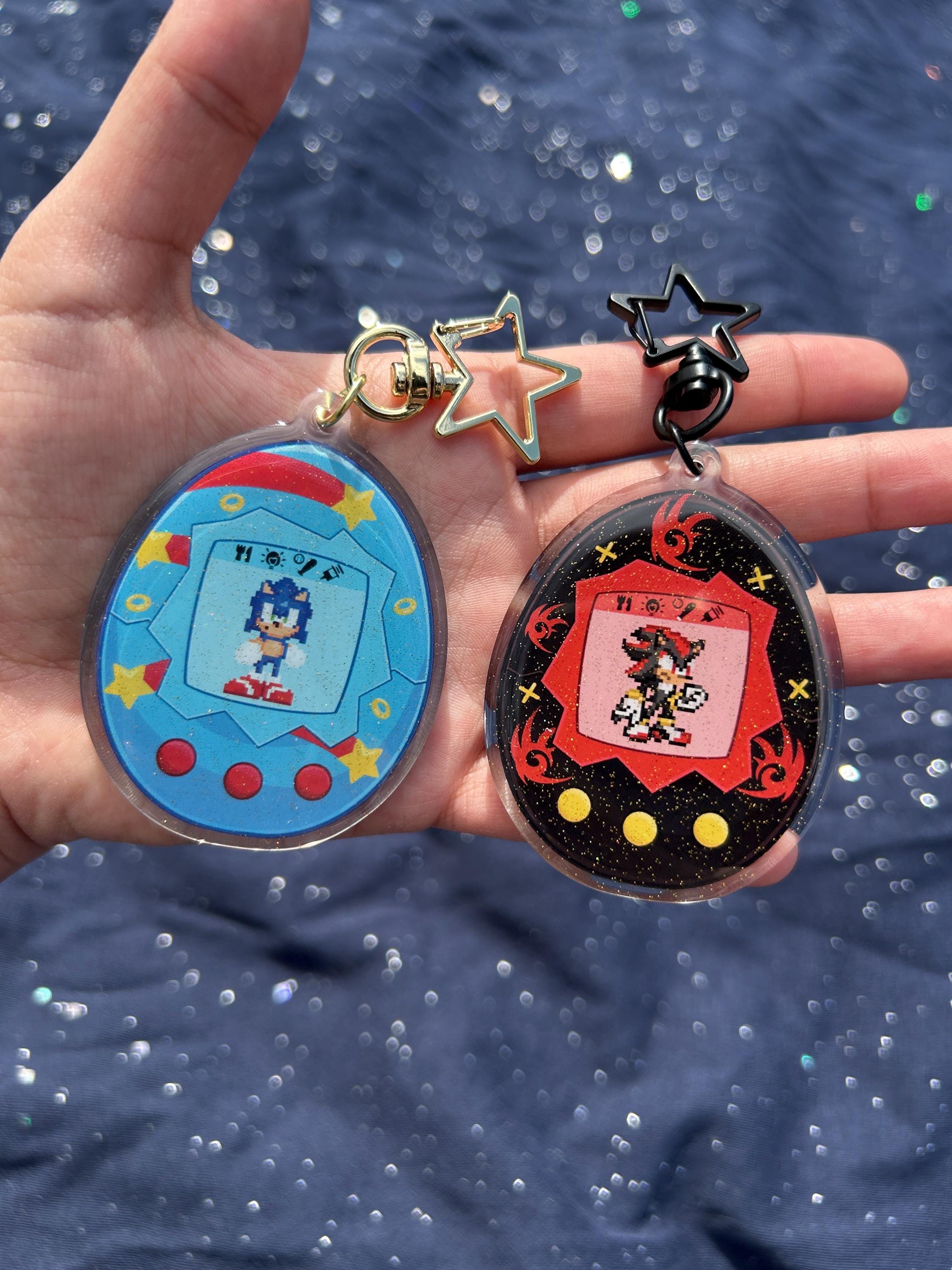 Sonic and Shadow Tamagotchi Acrylic Charm || 2.5” Double Side Glitter Expoxy || Keychain Keyring Trinket || for Bag Backpack Lanyard