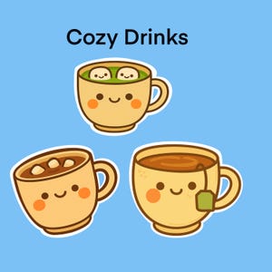 Cozy Drinks Kawaii Sticker Pack – Hot Chocolate, Tea & Matcha PNG Digital Stickers – For Digital Planners, Cricut and iPad
