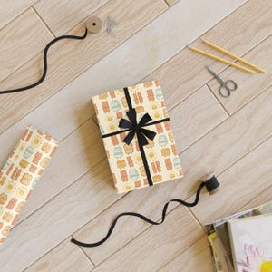 Geschenkpapierrolle, Frühstücksfreunde lächelnd Eier & Pfannkuchen Küche Dekor, Kawaii Gesichter Geschenkverpackung, Foodie Geschenk, Brunch Thema, süßes Essen