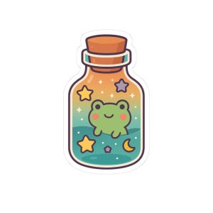 Kawaii Frog in a Bottle Die Cut Sticker Cute Pastel Vinyl Sticker for Journals, Water Bottles, Laptops & Frog Lovers