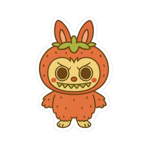 Pegatina de monstruo kawaii de fresa Labubu, linda calcomanía de dibujos animados para portátil, botella de agua, divertida calcomanía de vinilo para niños y adultos, adorable japonesa