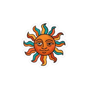 Sun Retro Sticker - Vintage Sunshine Kiss-Cut Stickers, Boho Style Laptop Decal, Weatherproof Vinyl Sticker, 70s Vibe Water Bottle Sticker,