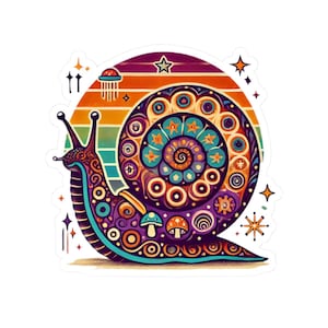 Psychedelic Snail Stickers, Colorful Decals, Trippy Slow Creature, Boho Laptop Sticker, Water Bottle Decal, Planner Decor, Vinyl Animal Art