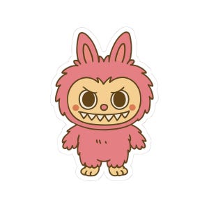 Pegatina de monstruo de fresa Labubu, divertida y novedosa, adorable calcomanía para portátil, material de manualidades para niños, planificador