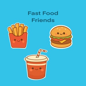 Fast Food Friends Kawaii Digital Sticker Pack – Cute Burger, Fries and Soda – Digital Download for Planners, iPad and Cricut