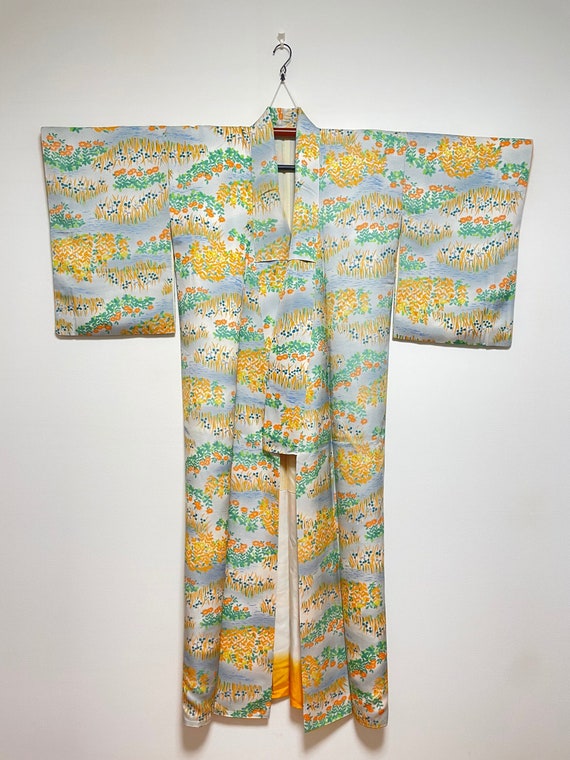 Vintage Kimono from Japan - Komon / Light Blue-gra