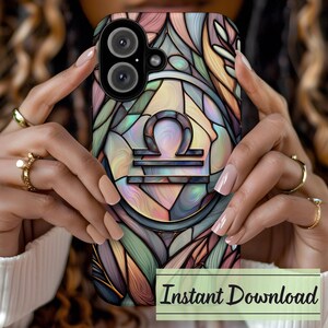 Funda para teléfono con diseño de vitral del signo zodiacal Libra (PNG), descarga digital de astrología, diseño universal para iPhone, Samsung y Google Pixel