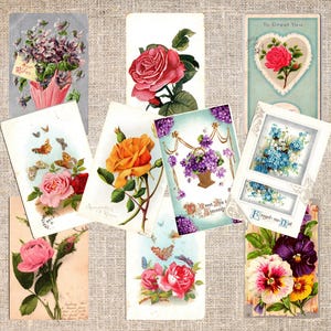 DIGITAL Collection of 48 Antique Floral Postcard Fronts from 1900s 1910s 1920s, Digital Download, Printable Ephemera for Junk Journals