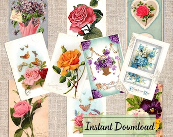 Antique Floral Postcard Collection: 1900s-1920s Ephemera (Digital Download, PDF & PNG Files)