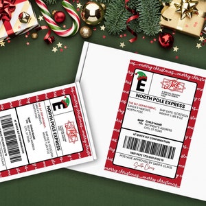Etiquetas de regalo de Navidad para imprimir Etiqueta de regalo imprimible para Navidad con plantilla editable y entrega especial de Papá Noel en el Polo Norte