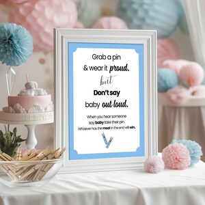 Gioco Don't Say Baby Giochi per Baby Shower stampabili in 3 dimensioni Download immediato Pastel Baby Blue