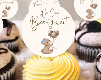 bear cupcake toppers we can bearly wait cupcake toppers bear cake topper printable teddy cupcake topper gender neutral gender reveal