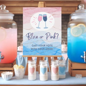 Printable Gender Reveal Drink Station Sign Pink and Blue Party Beverage Game Baby Shower He or She Party Decor