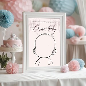 Afdrukbaar Draw babyshowerspel in roze strik 2 maten Instant Download Pink Girl babyshoweractiviteit PB2