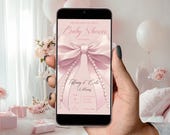 Editable Pink Baby Shower Invitation in Coquette Pink Bow and Pearls Mobile Invite Editable Canva Template BabyShower Digital Invite PB2