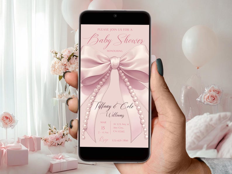 PINK BOW BABY SHOWER DIGITAL INVITATION