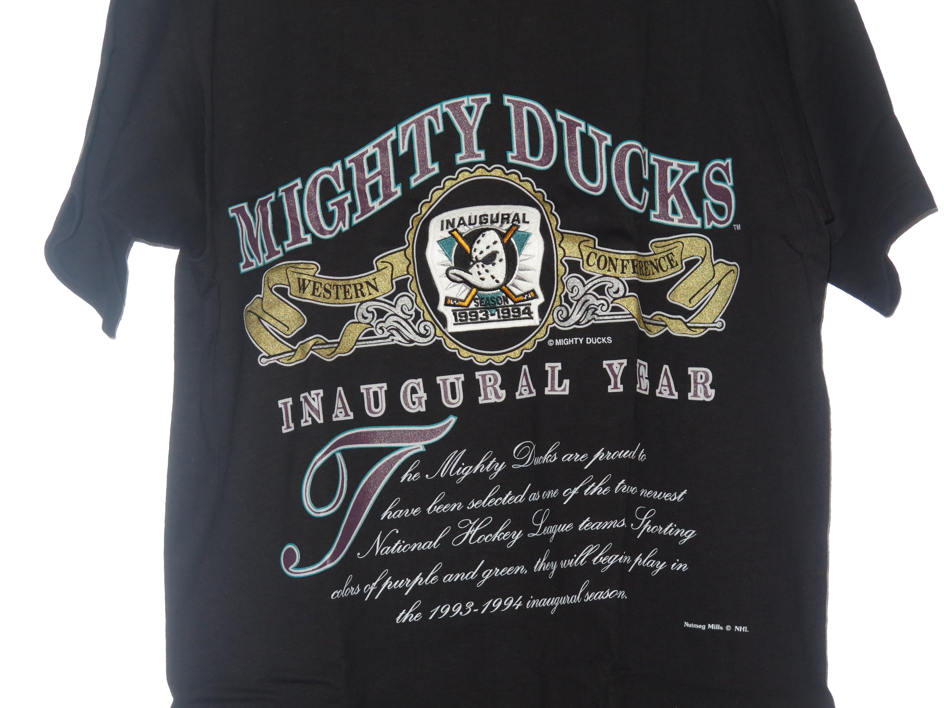 90's Anaheim Mighty Ducks Nutmeg NHL Shirt Size Large – Rare VNTG