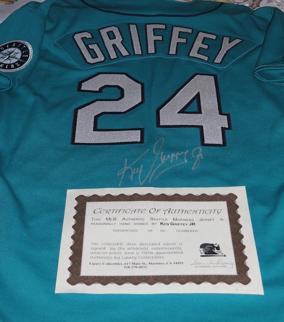 Vintage !!! Ken Griffey Jr . Autographed Seattle Mariners Teal