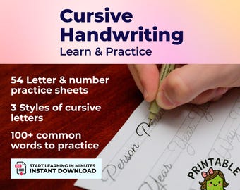 Elegant Cursive Handwriting Practice Worksheets: Alphabet, Numerals (PDF Downloadable Printables)