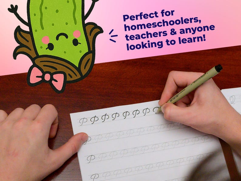 Student using cursive handwriting worksheets in homeschool and classroom settings, ideal educational resource for teachers and parents.