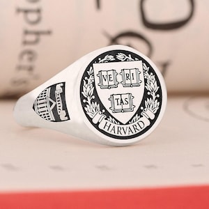 Custom University Crest Ring Sterling Silver Signet College Graduation Gift