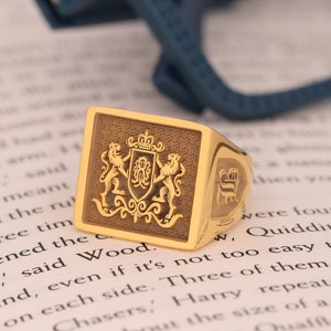 CUSTOM SIGNET RING | Personalized Custom Ring | Gold Signet Ring | Signet Ring Men | Family Crest Ring | Hand Stamped Ring | Gift for Him