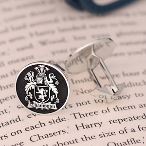 Personalized Family Crest Cufflinks, Custom Coat of Arms Engraved Signet, Unique Anniversary or Father’s Day Gift,  Traditional Coat of Arms