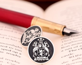 Exquisite Hand-Carved Family Crest Cuff links - Personalized Coat of Arms Signet