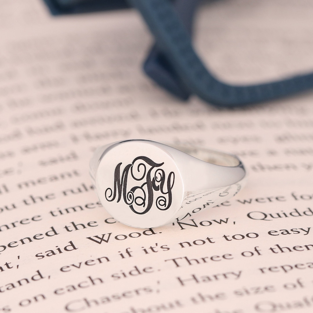 Personalized Silver Signet Ring, Custom Monogram Ring, Engraved ...