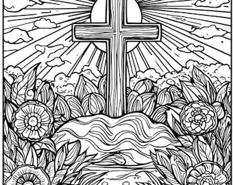 3 Cross Coloring Pages - God Religious -Children Coloring Pages - Easter - Spring Break - Easter Egg