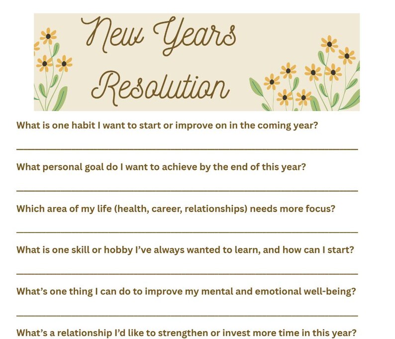 NEW YEARS Resolution Instant PDF Download - 10 Questions 2025 - Etsy