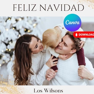 Szablon świątecznej kartki ze zdjęciem | Nowoczesna kartka świąteczna | Boho kartka świąteczna | Minimalistyczna kartka świąteczna Feliz Navidad | 15 edytowalnych szablonów