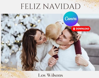 Photo Christmas Card Template | Modern Christmas Card | Boho Holiday Card | Minimalist Christmas Card Feliz Navidad | 15 Editable Template
