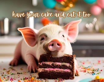 Piggy Birthday Card - Pig PDF File - Instant Download - Piggy - Birthday - For Him, For Her Birthday Idea - Canva PDF Printable - Cake -