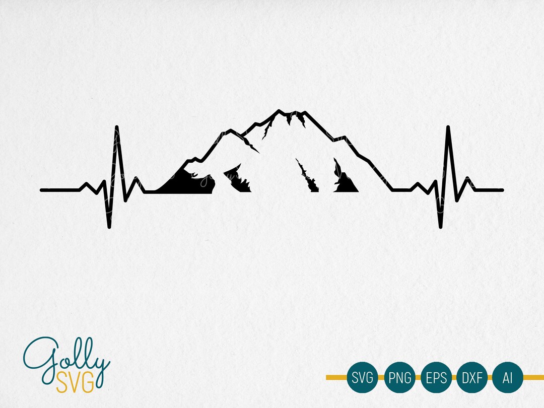 Mountain Heartbeat SVG, DXF, Cut File, Hiking, Mountains, Adventure ...
