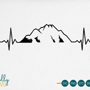 Mountain Heartbeat SVG, DXF, Cut File, Hiking, Mountains, Adventure ...